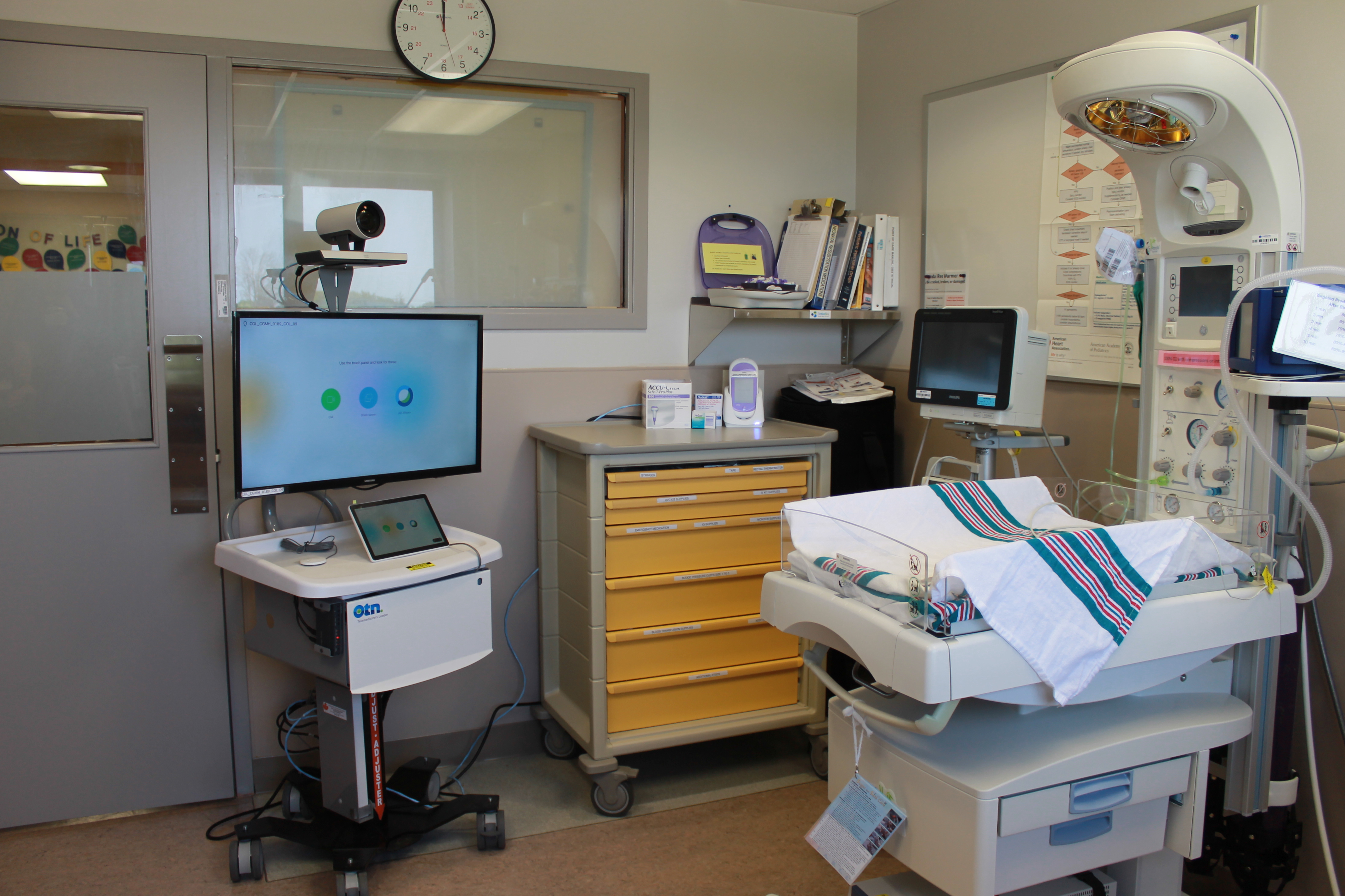 Photo of newborn room with Computer screen and camera